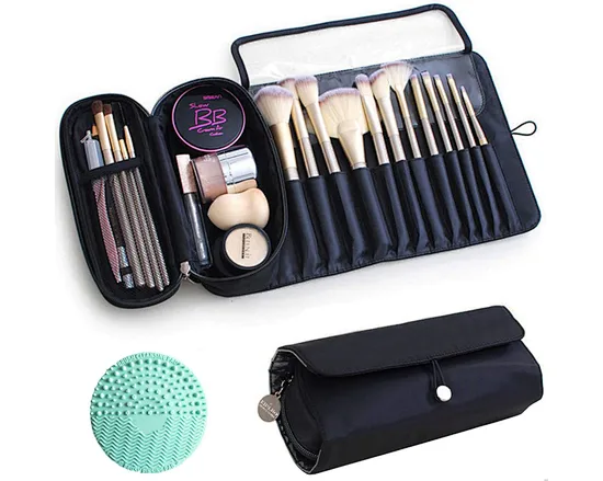 The makeup brush bag was made of high-quality nylon material, durable and water-resistant. The special transparent liner position and brush cover are stain-resistant and easy to clean, you don't have to worry about the remaining powder in the brushes.